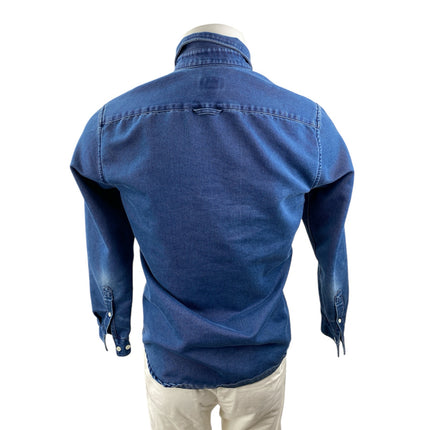 H&M Mens Blue Regular Fit Long Sleeve Chambray Denim Jean Button Up Shirt Size S