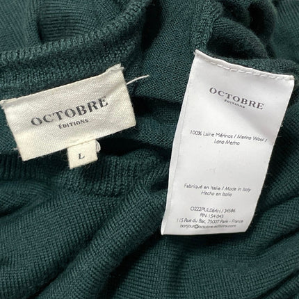 Octobre Edition 100% Merino Wool Mens Dark Green Long Sleeves Knit Sweater Top L