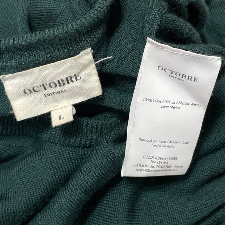 Octobre Edition 100% Merino Wool Mens Dark Green Long Sleeves Knit Sweater Top L