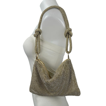 Gold Knotted Strap Rhinestone Beaded Sparkly Chic Evening Shoulder Handbag OS