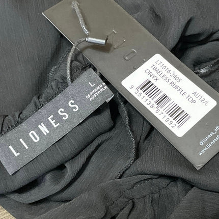 NEW Lioness Timeless Ruffle Black Sheer Mesh Scoop Neck Ruffle Blouse Top Sz L