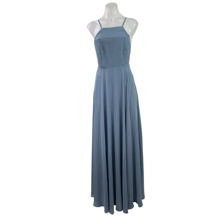Lulus Womens Blue Sleeveless Cami Camisole Crossback Maxi Bridesmaid Dress Sz XS