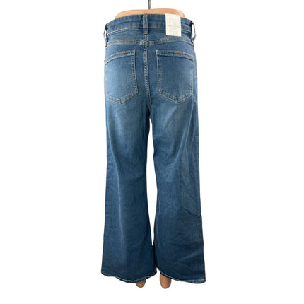 NEW Zara Blue High Rise Cropped Baggy Trouser Wide Leg Denim Jeans Pants Size 6