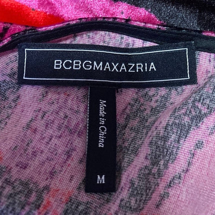 BCBGMAXAZRIA Multicolor Lace Long Sleeve Deep V Neck Faux Wrap Blouse Top Size M