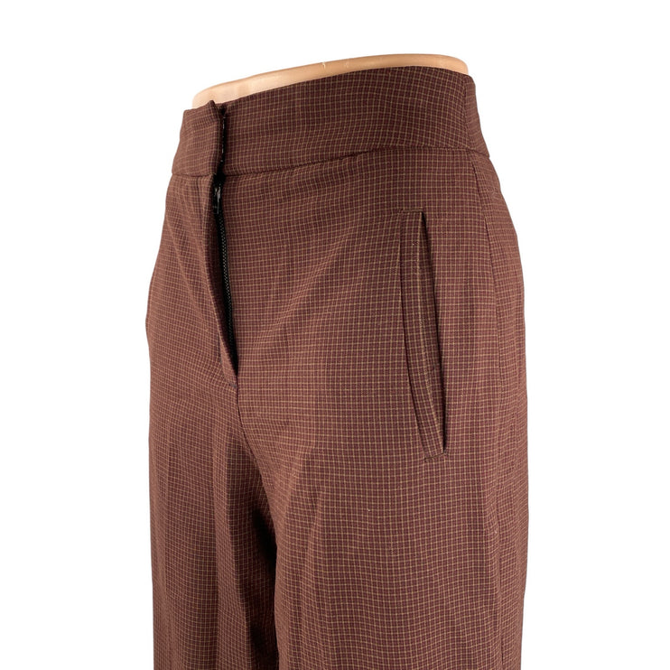 Little Moon Women's Brown Grid Plaid Check Flare Wide Leg Trousers Dress Pants 2