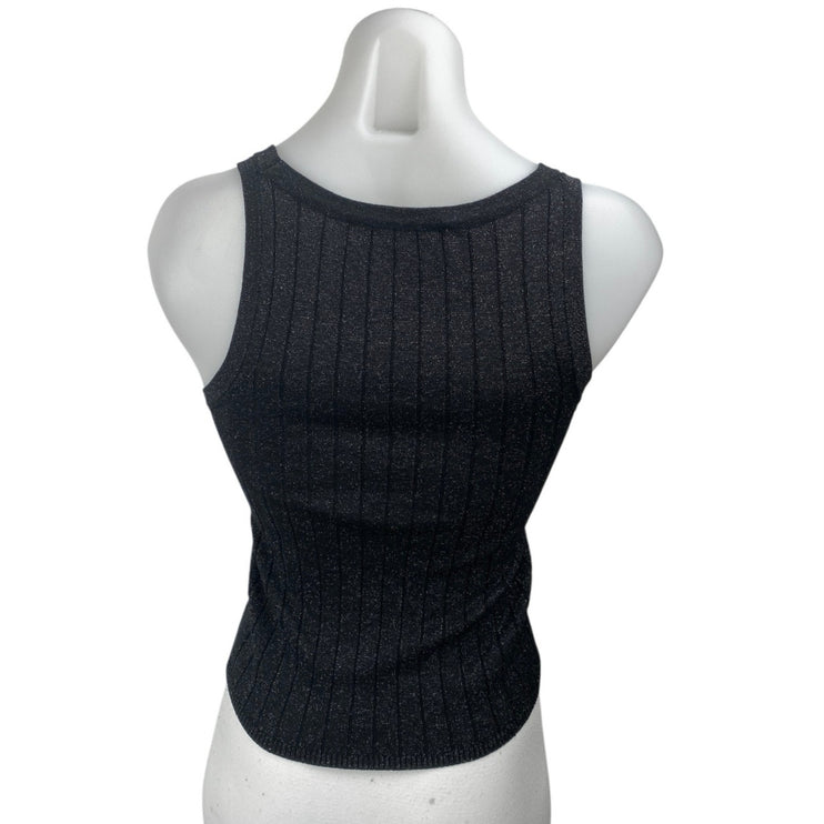 MNG Mango Womens Black Metallic Glitter Sleeveless Rib Knit Crop Tank Top Size M