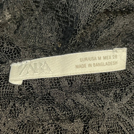 Zara Womens Black Floral Lace Sheer Long Sleeve Swim Beach Cover Up Blouse Top M