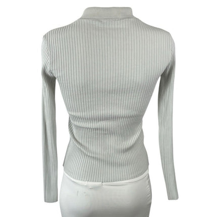 Zara Gray Ribbed Knit Collared Long Sleeve Sweatshirt Sweater Polo Shirt Top M
