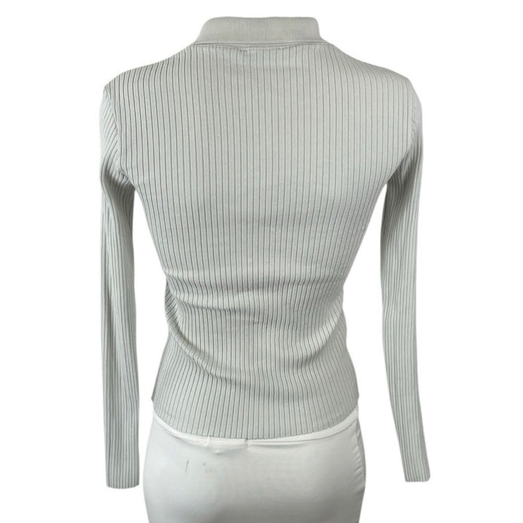 Zara Gray Ribbed Knit Collared Long Sleeve Sweatshirt Sweater Polo Shirt Top M