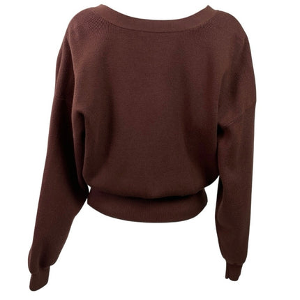 Commense Brown Brooch Knit V Neck Peplum Long Sleeve Cardigan Sweater Top Size M