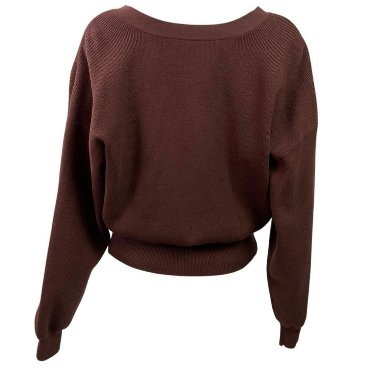 Commense Brown Brooch Knit V Neck Peplum Long Sleeve Cardigan Sweater Top Size M