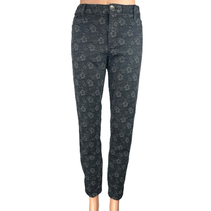 Banana Republic Black Gray Jacquard Floral Skinny Mid Rise Trousers Pants Sz 30