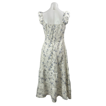 Reformation Noreen White Floral Ruffles Cap Sleeves Tiered A-line Midi Dress 10