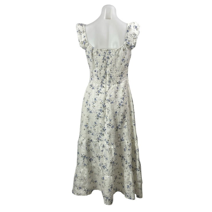 Reformation Noreen White Floral Ruffles Cap Sleeves Tiered A-line Midi Dress 10