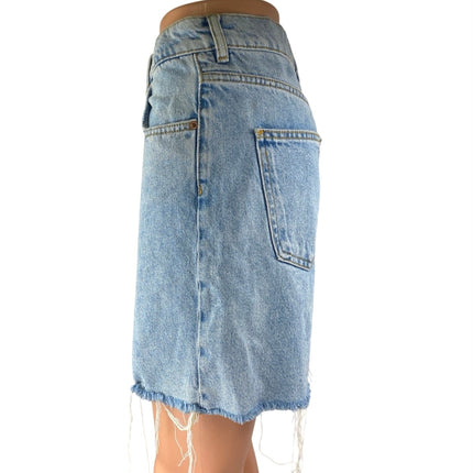 Zara Women's Blue High Waisted Raw Hem Boyfriend Bermuda Denim Jean Shorts 4