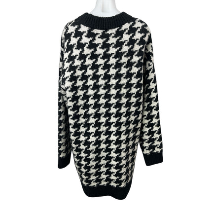 H&M Womens Houndstooth Crew Neck Long Sleeve Tunic Sweatshirt Sweater Top Size L