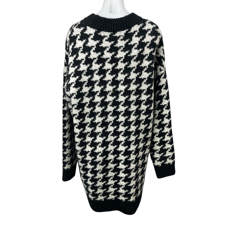 H&M Womens Houndstooth Crew Neck Long Sleeve Tunic Sweatshirt Sweater Top Size L