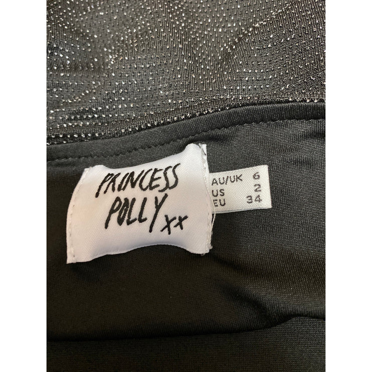 Princess Polly Black Sleeveless Glitter Sparkly Cowl Neck Cami Crop Top Size 2