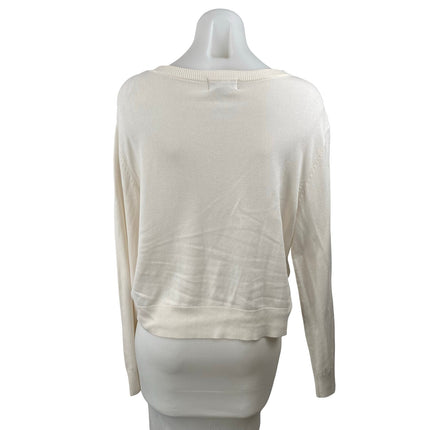 H&M Women's Cream Knit Round Neck Long Sleeve Button Down Cardigan Sweater Top L