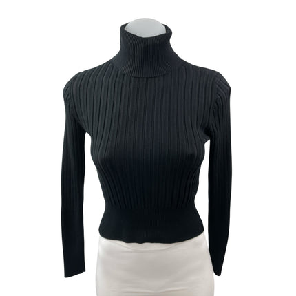 Zara Women's Black Ribbed Turtle Neck Long Sleeve Crop Sweatshirt Sweater Top L
