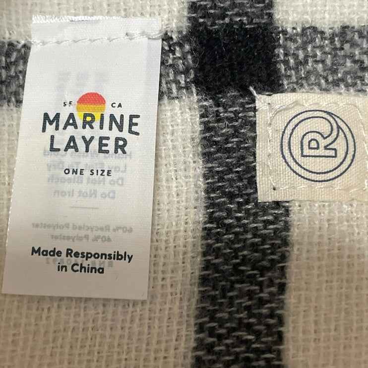 Marine Layer Women's Black White Plaid Check Fringe Wrap Shawl Neck Scarf OS