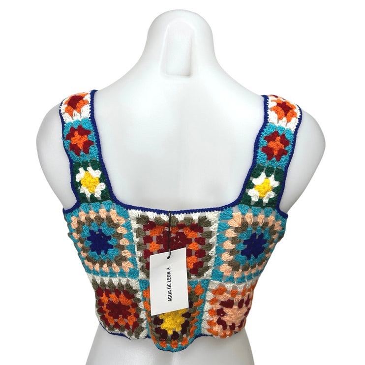 NEW Sunset The Journey Jasai Knit Granny Crochet Sleeveless Crop Top Sweater S