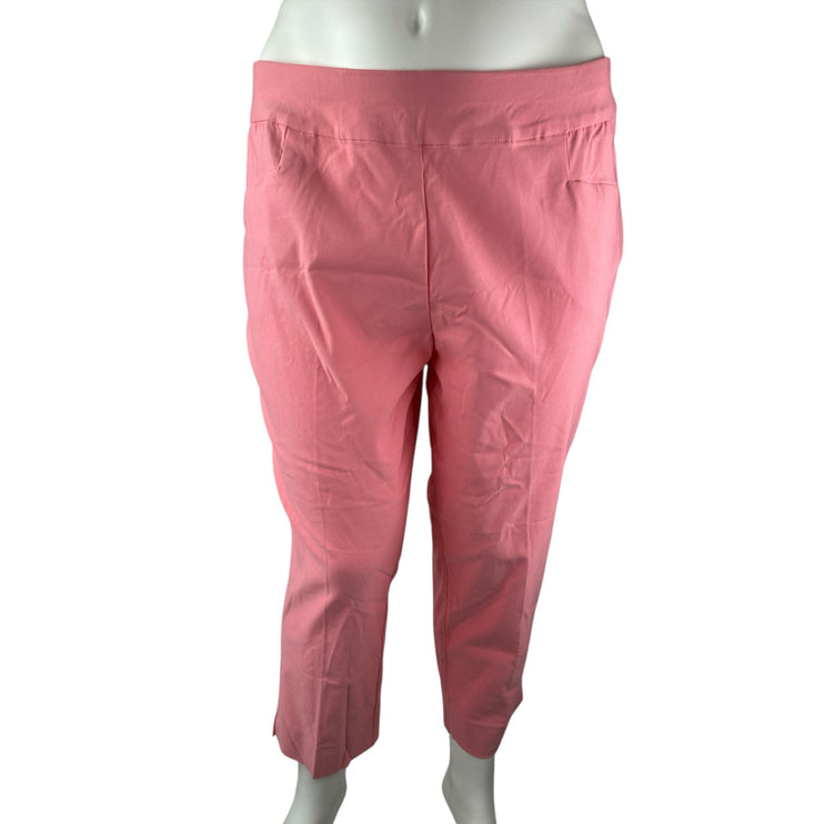 NEW Ashley Stewart Pink High Rise Elastic Waist Straight Trousers Pants Size 22