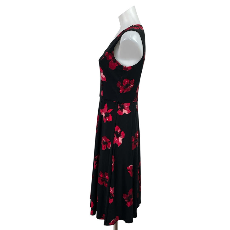 Tommy Hilfiger Black Red Floral Sleeveless V Neck Fit & Flare Mini Dress Size 4