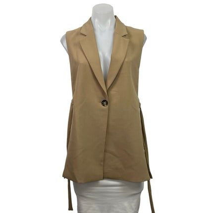 Zara Women's Tan Notch Lapel Sleeveless Side Tie Vest Blazer Coat Jacket Size XS