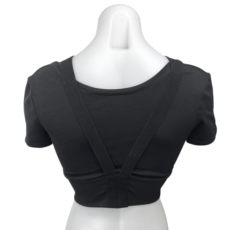 Alo Yoga Black Overlay Elastic Strap Crisscross Revolve Athletic Crop Top Size M