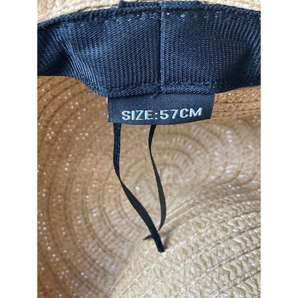 Women's Tan Oversized Wide Brim Woven Straw Summer Beach Sun Hat Cap Size 57cm