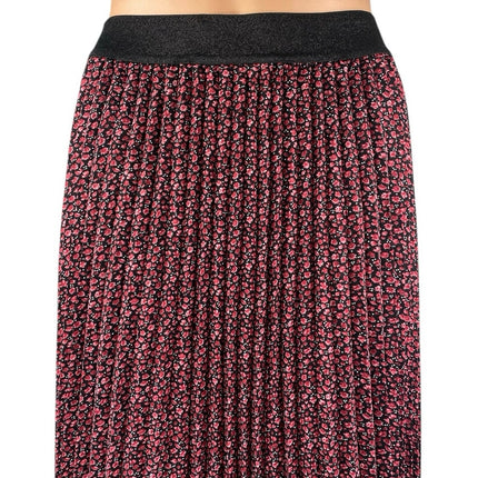 Esqualo Red Black Floral Pleated Pull On High Waisted A Line Midi Skirt Size 8