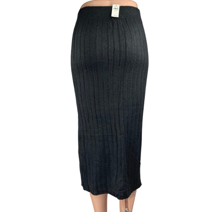 NEW Aerie Women's Black Ribbed Knit Pull On Slip Midi Pencil Skirt Size XXS