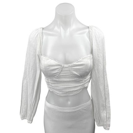 NEW Princess Polly Ashton White Long Sleeve Corset Bustier Blouse Crop Top Sz 2