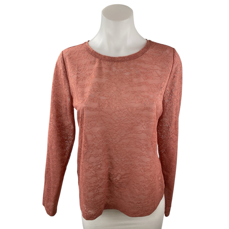 NEW Ann Taylor LOFT Women's Orange Brown Lace Floral Long Sleeve Shirt Top Sz M