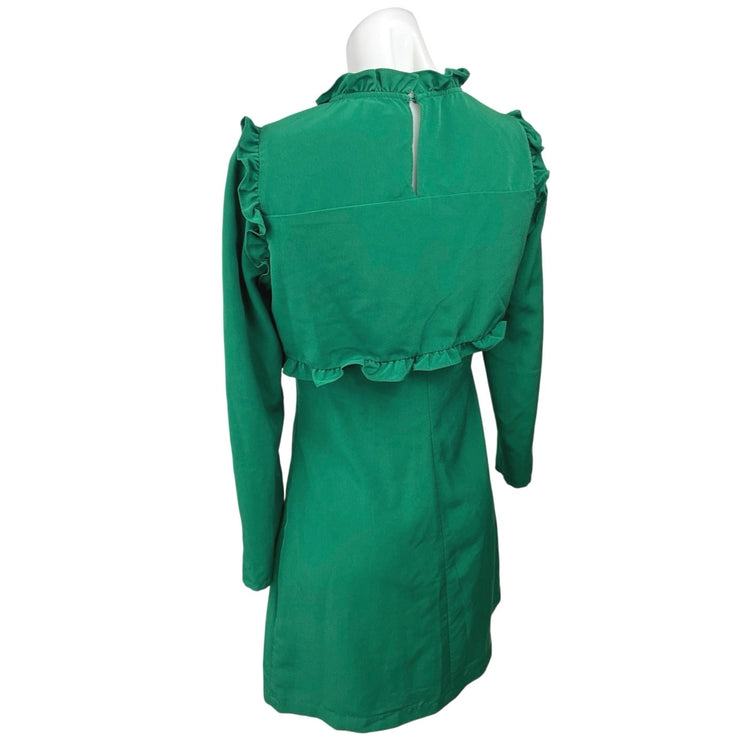 Maje Green Jacqueline Long Sleeve Ruffle Mock Neck Pleated A Line Mini Dress 2