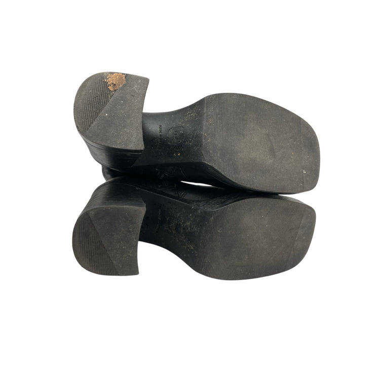 Steve Madden Fanatik Womens Black Leather Square Toe Zip Up Knee High Boots 6.5