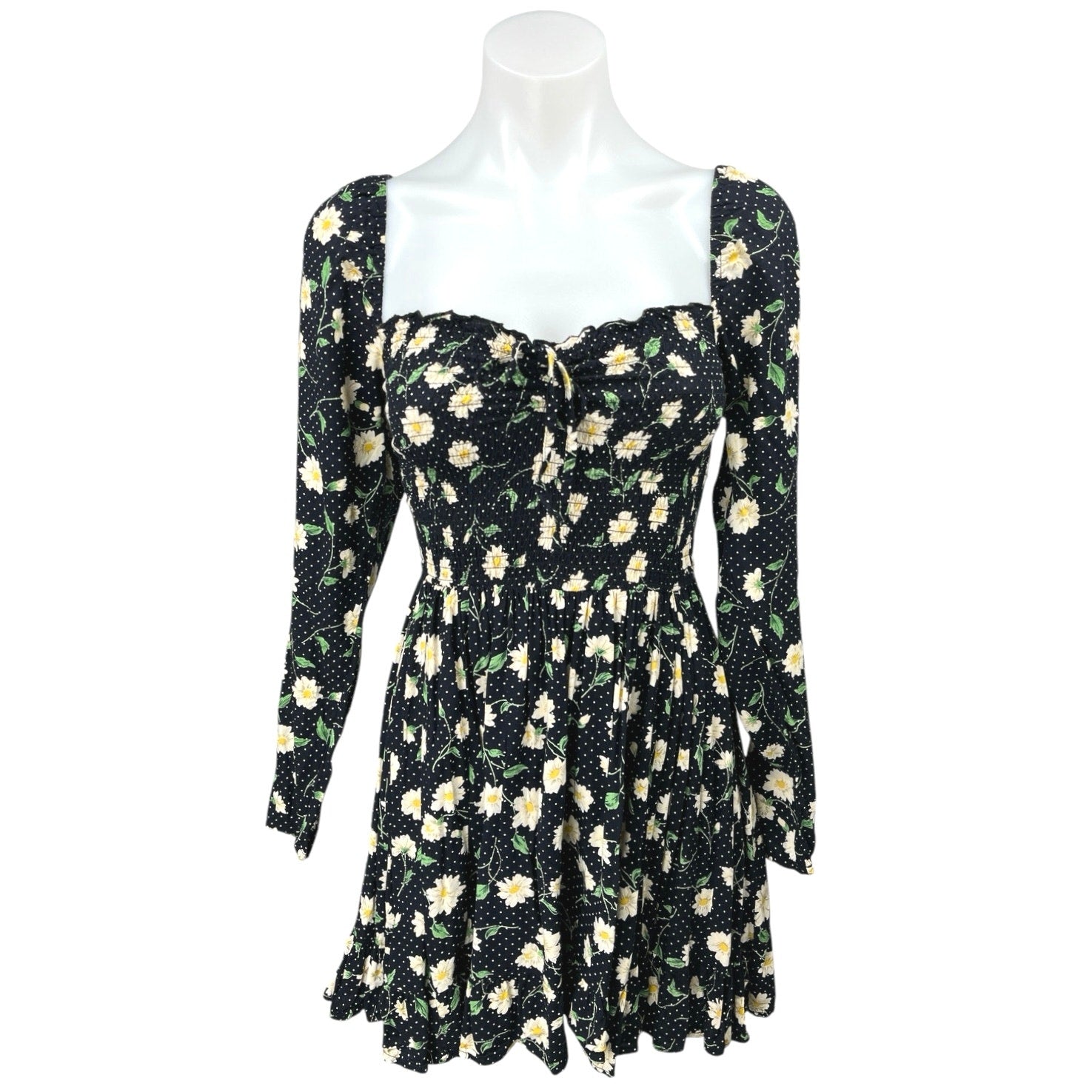 Asos Collusion Black Floral Dotted Long Sleeve A Line Skater Mini Dres Brie Asos Collusion Black Floral Dotted Long Sleeve A Line Skater Mini Dres Brie