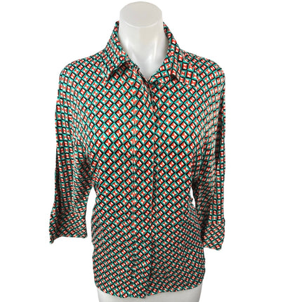 Zara Multicolor Geometric Button Down Collar 3/4 Sleeve Shirt Blouse Top Size XS