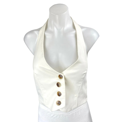 Zara Women's White Sleeveless Halter Open Back Button Down Vest Crop Top Size M