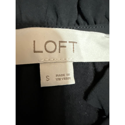 Ann Taylor LOFT Women's Black Ruffle Tie Neck Short Puff Sleeve Blouse Top Sz S