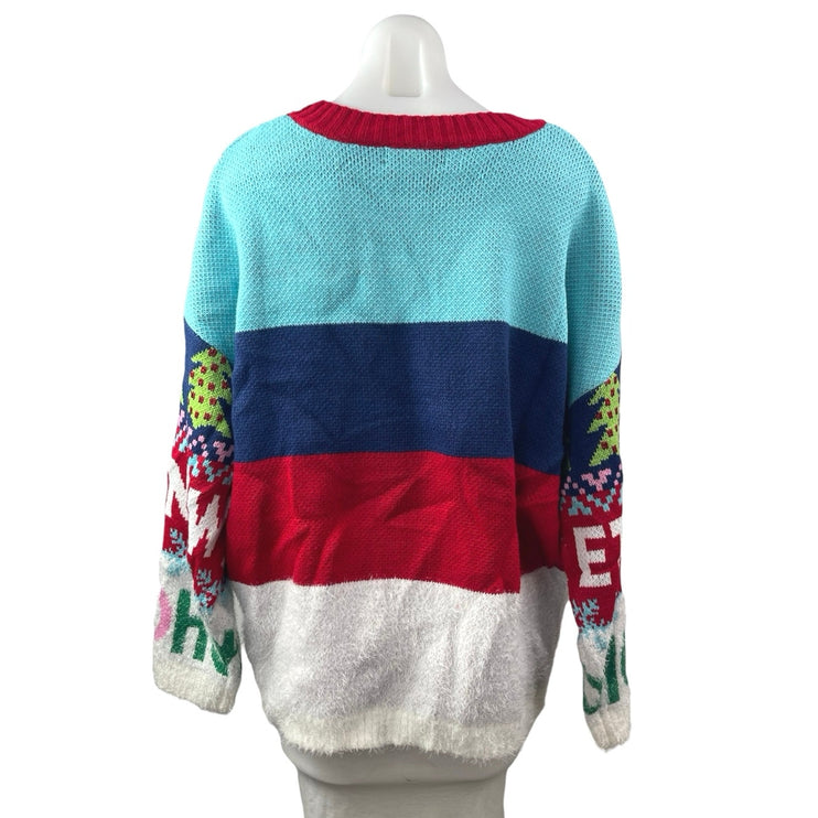 NEW 33 Degrees Merry & Bright Multicolor Oversized Holiday Sweater Top Size L