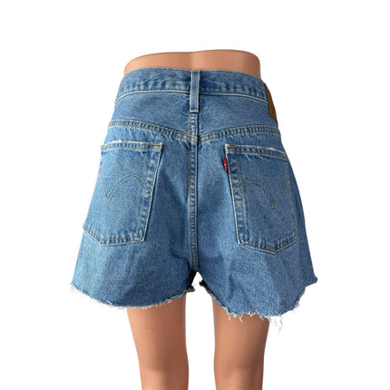 Levi's 501 Women's Blue High Waisted Cut Off Frayed Denim Jean Shorts Size 33