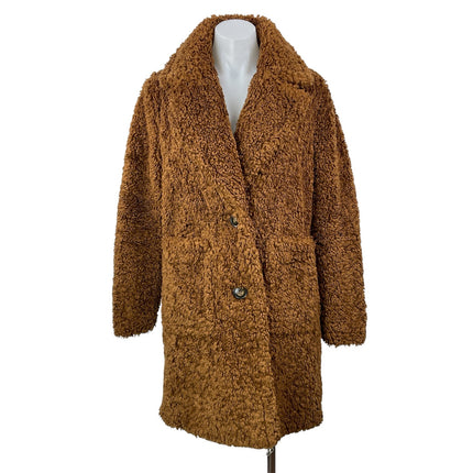 Bernardo Brown Long Sleeves Faux Fur Fleece Single Breasted Teddy Coat Jacket XS