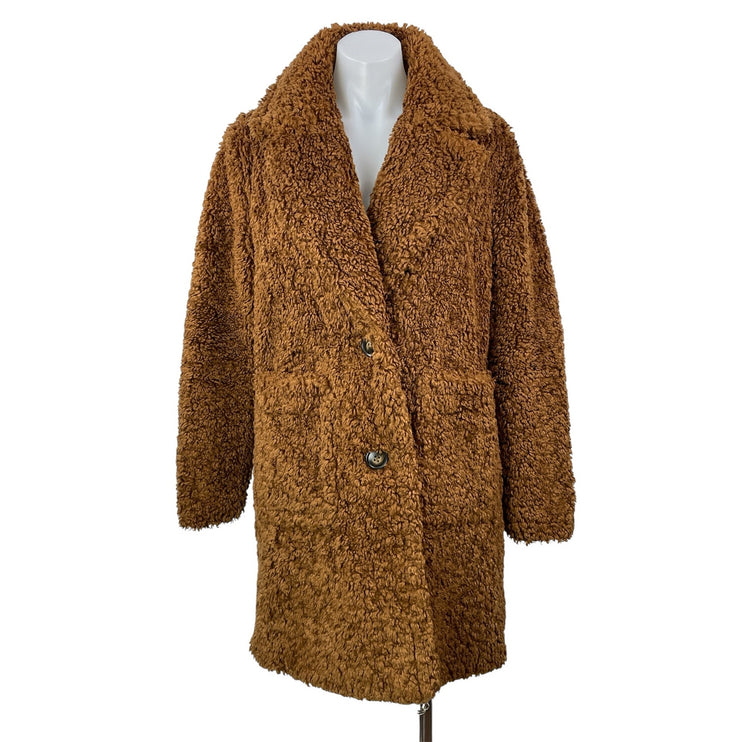 Bernardo Brown Long Sleeves Faux Fur Fleece Single Breasted Teddy Coat Jacket XS