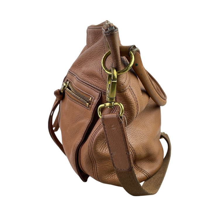 Fossil Karli Women's Tan Brown Pebbled Leather Hobo Crossbody Handbag Size OS