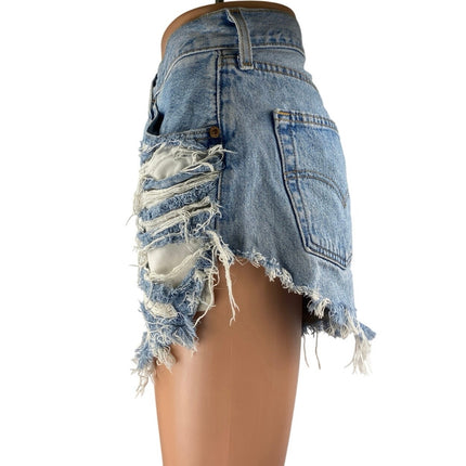 Levi’s Women's Blue Distressed Ripped Button Fly Cutoff Denim Jeans Shorts Sz 31