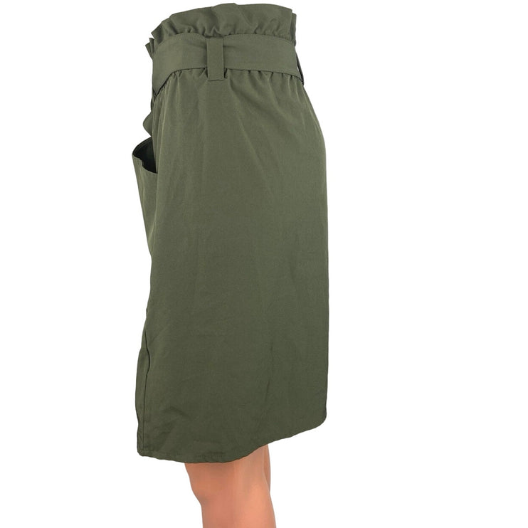 Mondetta Green Belted High Waisted Pockets Paperbag Pencil Mini Skirt Size M