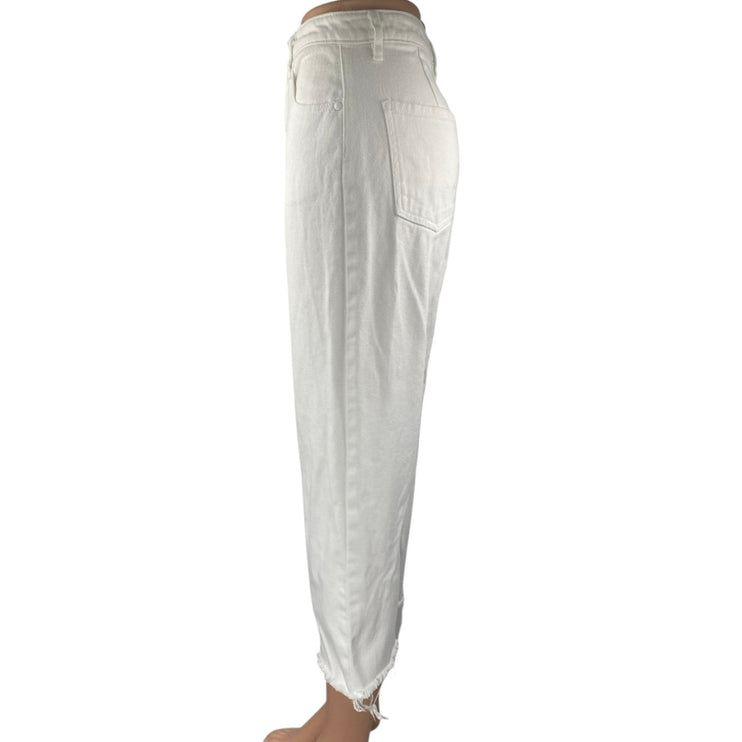 Afends White Straight Leg High Waist Frayed Raw Hem Crop Trousers Jeans Pants 4