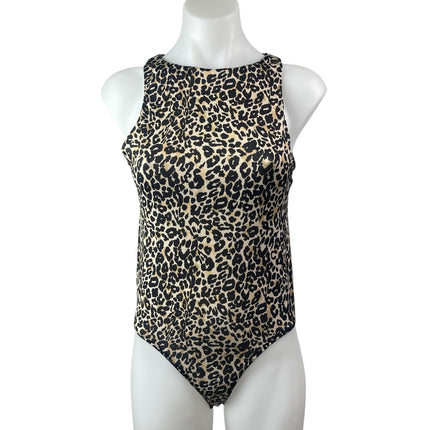 Zara Beige Black Leopard High Neck Animal Print Sleeveless Tank Bodysuit Top M